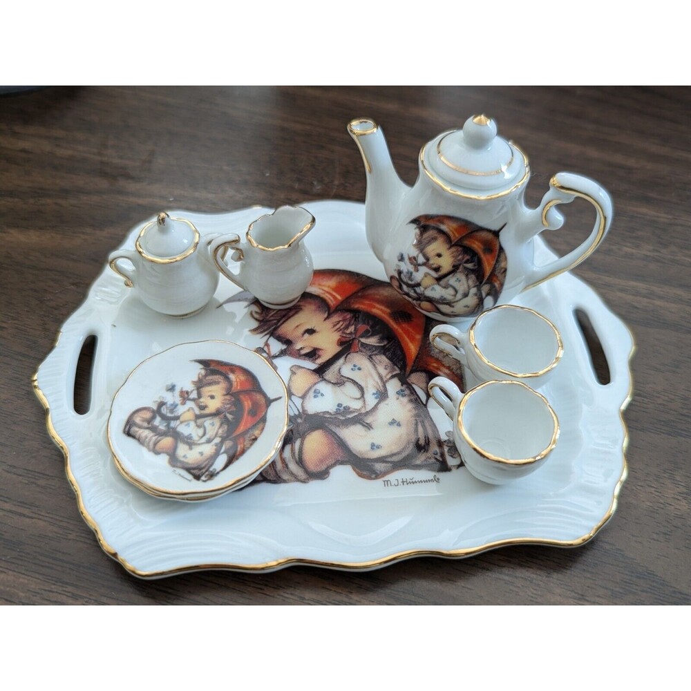 M.J. Hummel Porcelain Tea Set "Umbrella Girl" 10pc, Limited Edition